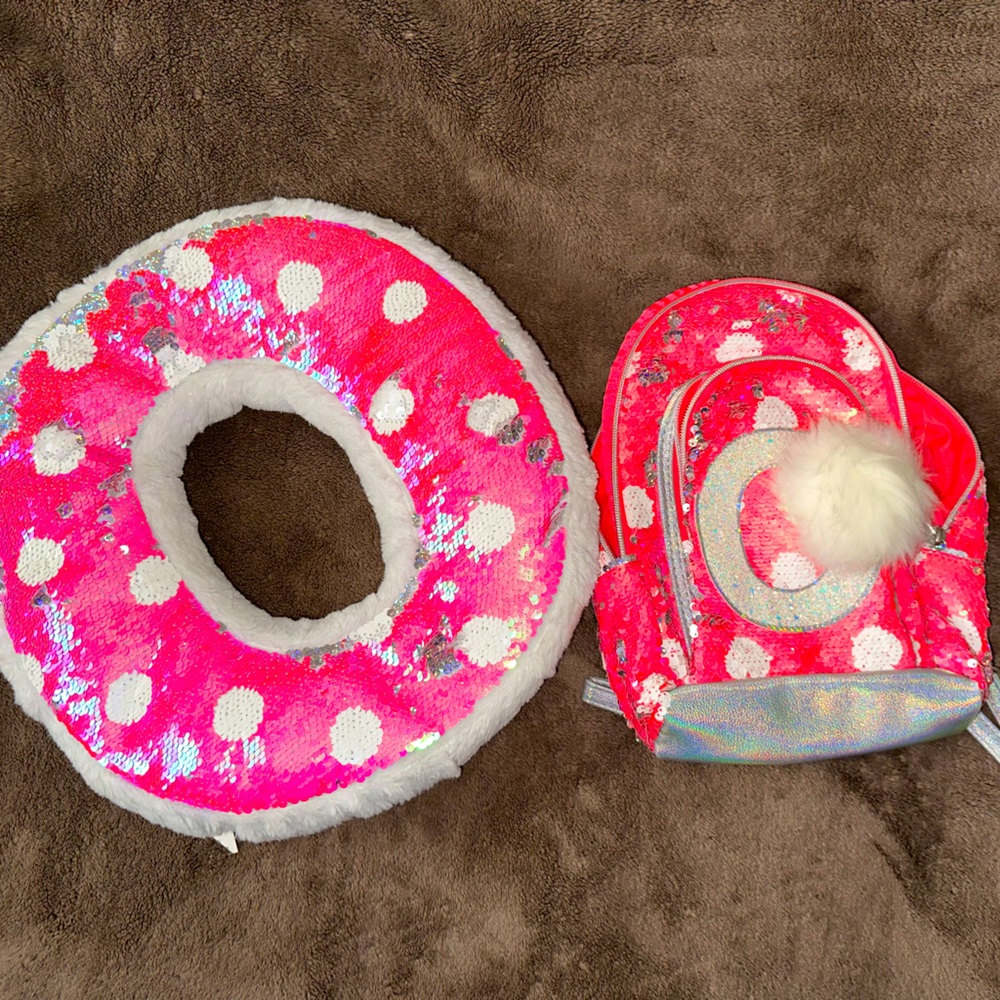 Justice O pillow and mini backpack - flip sequin